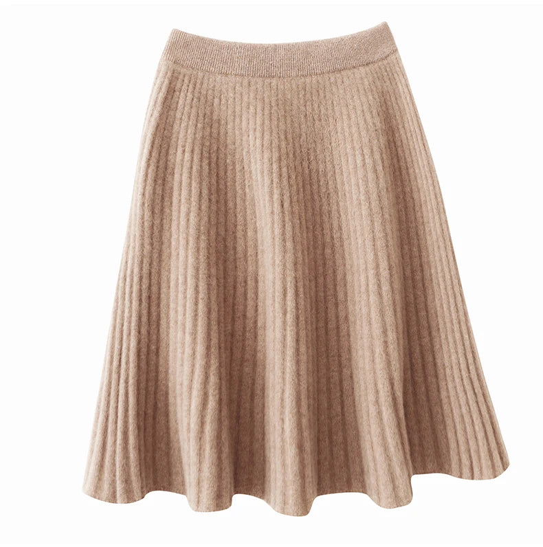 Wool Knitted Fashionable Solid-Color Short Skirt