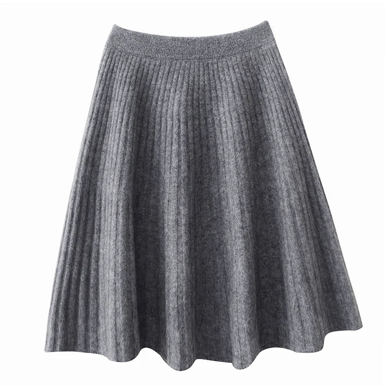 Wool Knitted Fashionable Solid-Color Short Skirt