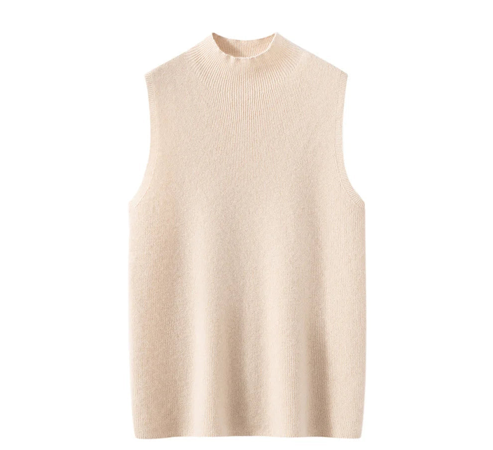 Cashmere Knitted Sleeveless Mock Neck Sweater